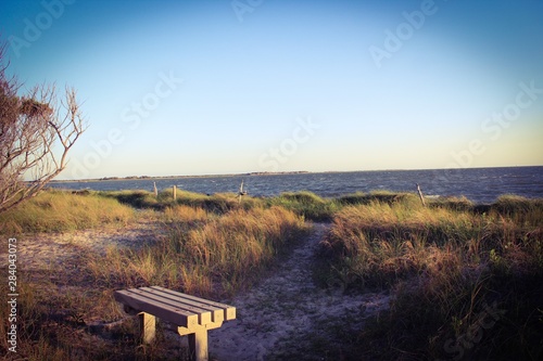 Ocracoke island Sound across the marsh grass at dusk photo