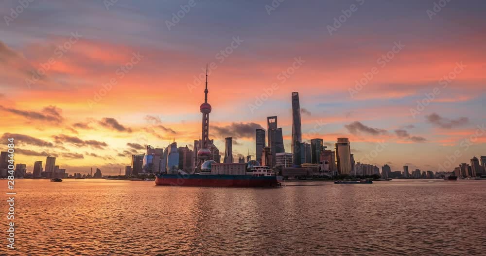 Shanghai skyline and modern buildings at sunrise,time lapse. Shanghai skyline and modern buildings at sunrise,time lapse.