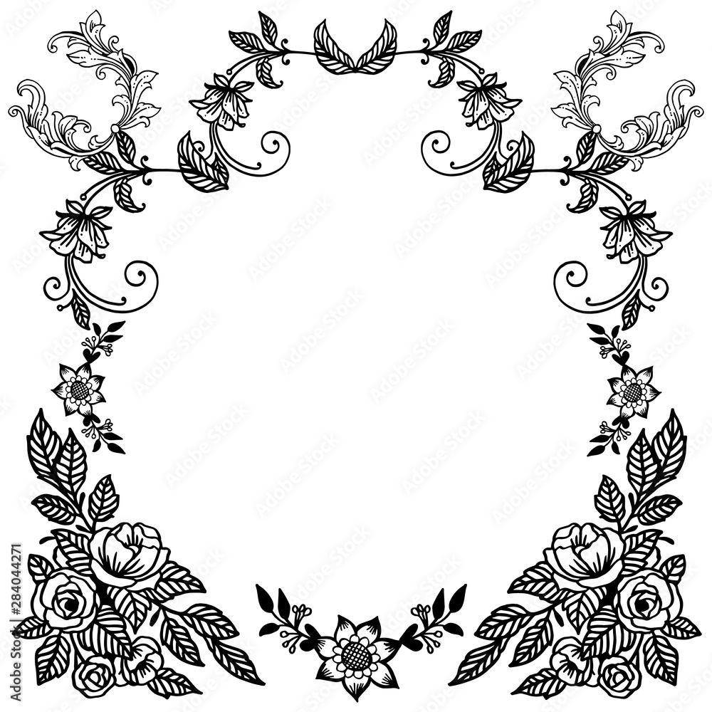 Wreath frame black and white colors in retro style. Vector