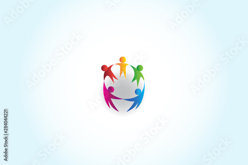 Logo teamwork unity business people holding hands vector design
