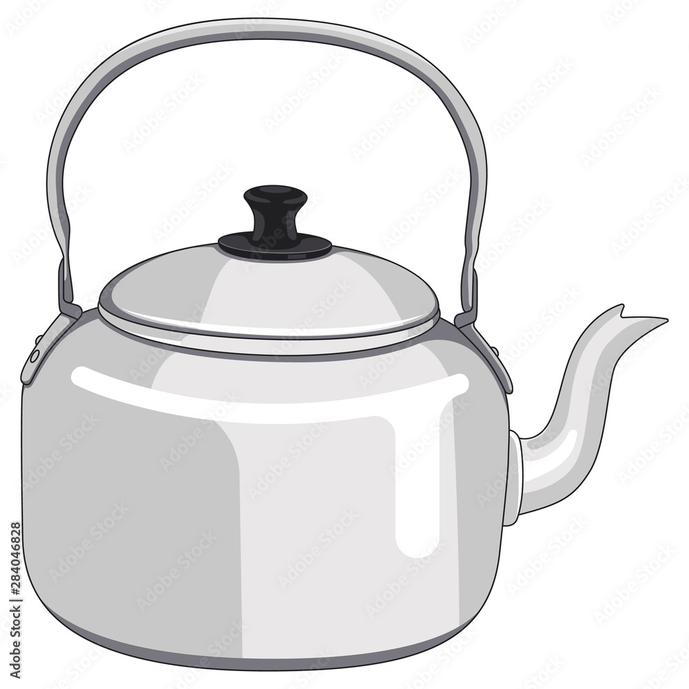 Obraz premium Vector realistic 3d kitchen tool stainless silver glossy kettle
