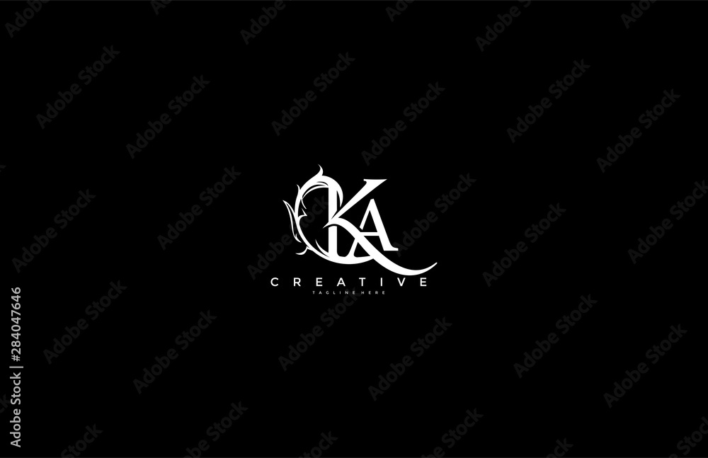 Initial Letter KA Linked Monogram Floral Modern Gothic Logotype - obrazy, fototapety, plakaty 