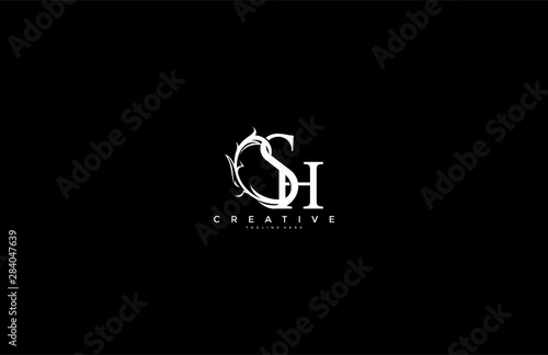 Initial Letter SH Linked Monogram Floral Modern Gothic Logotype