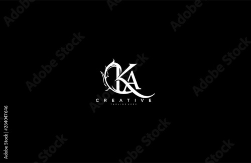 Initial Letter KA Linked Monogram Floral Modern Gothic Logotype photo