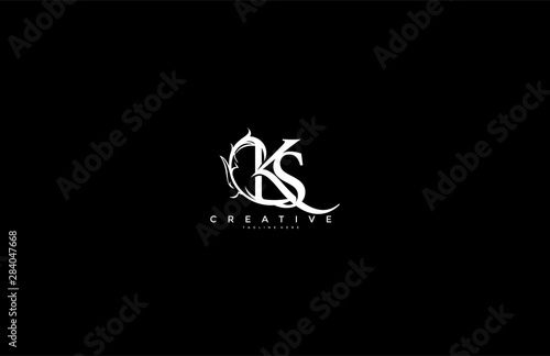 Initial Letter KS Linked Monogram Floral Modern Gothic Logotype