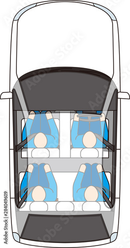 上から見た乗用車と人.　ベクター素材.