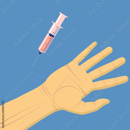 Vaccination of patients. Syringe with lecturing.