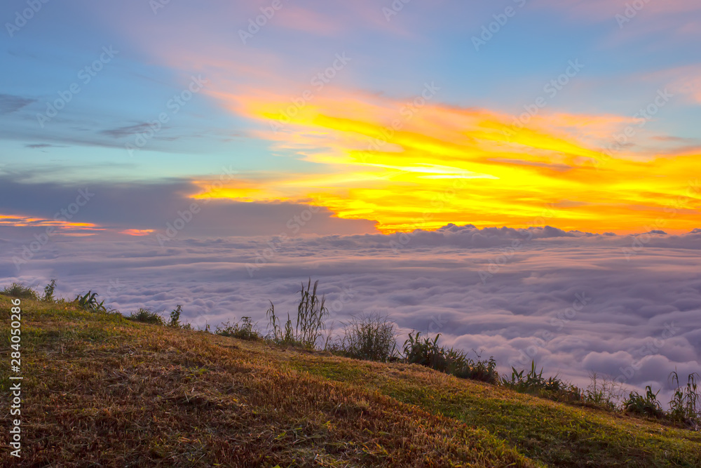 Beautiful Sunrise and mist at Phu Tubberk, Phetchabun Province, Thailand.