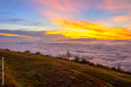 Beautiful Sunrise and mist at Phu Tubberk, Phetchabun Province, Thailand.