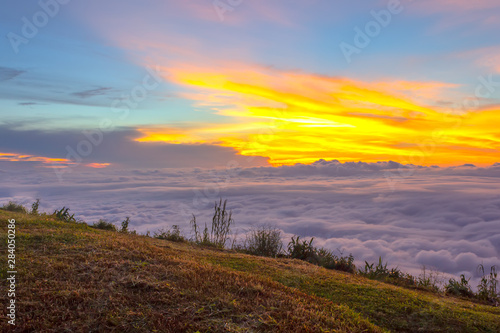 Beautiful Sunrise and mist at Phu Tubberk  Phetchabun Province  Thailand.