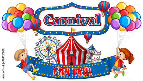 Colorful carnival funfair banner with boy and girl