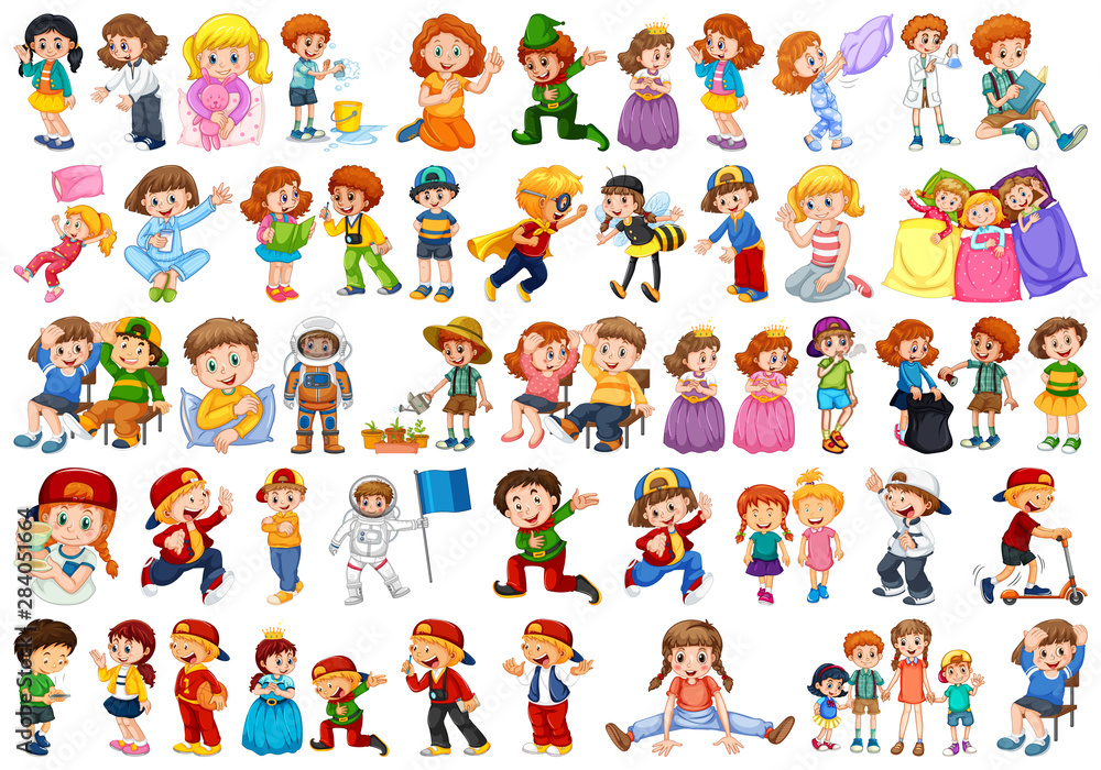 Kids in large group acting our varoous roles Kids in large group acting our varoous roles