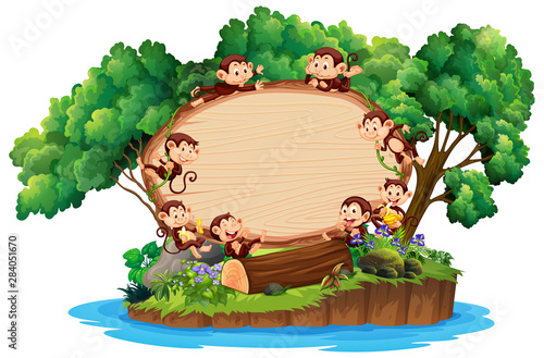 Border template with many monkeys on island