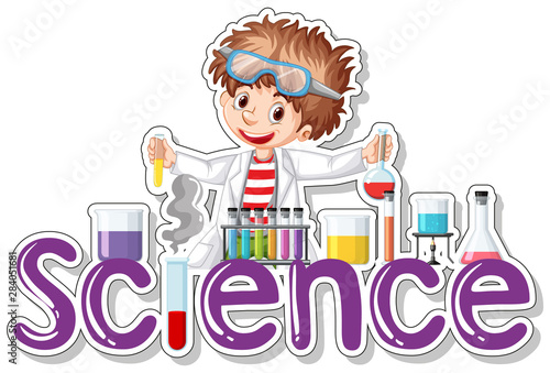 Sticker design with scientist doing experiment