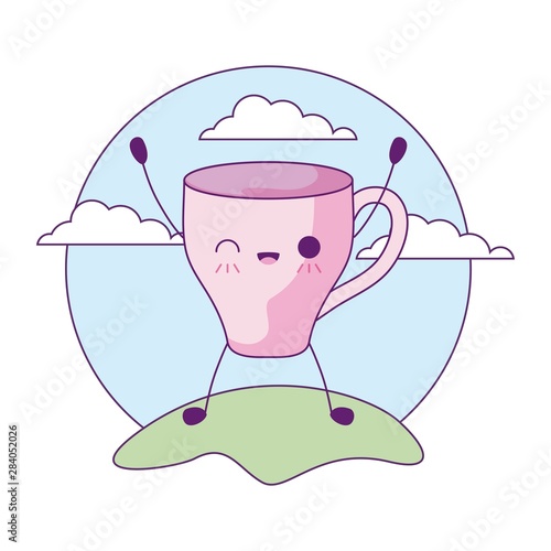 cute cup ceramic in landscape kawaii style