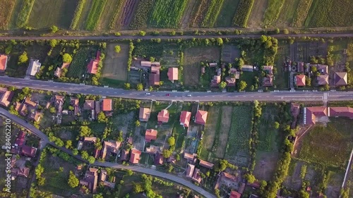 aerial view of a small town road photo