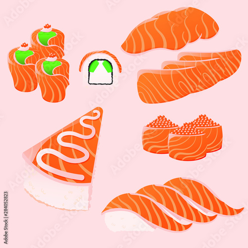 vector sushi salmon set