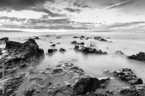 Misty Water in Black and White at sunset