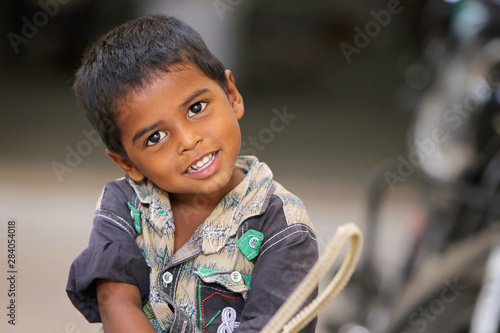 Canvas Print Portrait of Indian Little Boy Posing to Camera