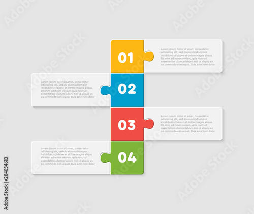 Four pieces puzzle rectangles line info graphic.