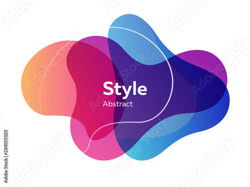 Orange, purple, blue abstract elements. Hatched shapes, circles, layers, dynamical forms with text sample. Vector illustration for banner, poster, logo, brochure design