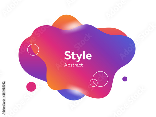Purple, violet and orange fluid splashes. Dynamic shapes, circles, flowing liquid, layers. Vector illustration for banner, poster, label, flyer design