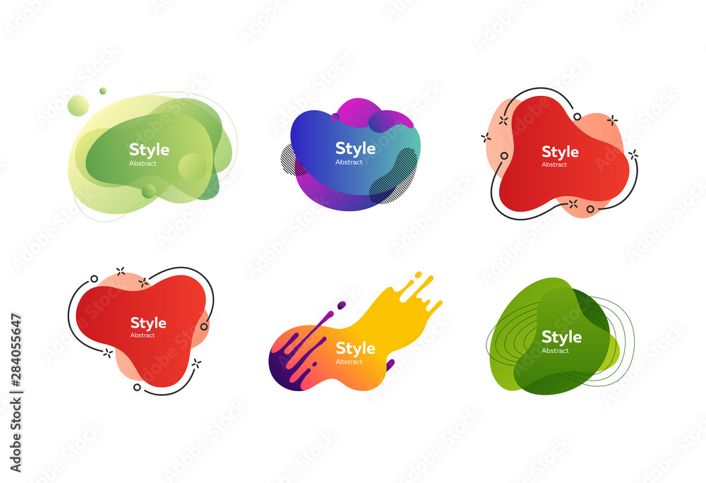 Set of colorful abstract style elements. Dynamical liquid shapes for banners. Trendy minimal templates for presentations, banners, apps and web pages. Vector illustration Set of colorful abstract style elements. Dynamical liquid shapes for banners. Trendy minimal templates for presentations, banners, apps and web pages. Vector illustration