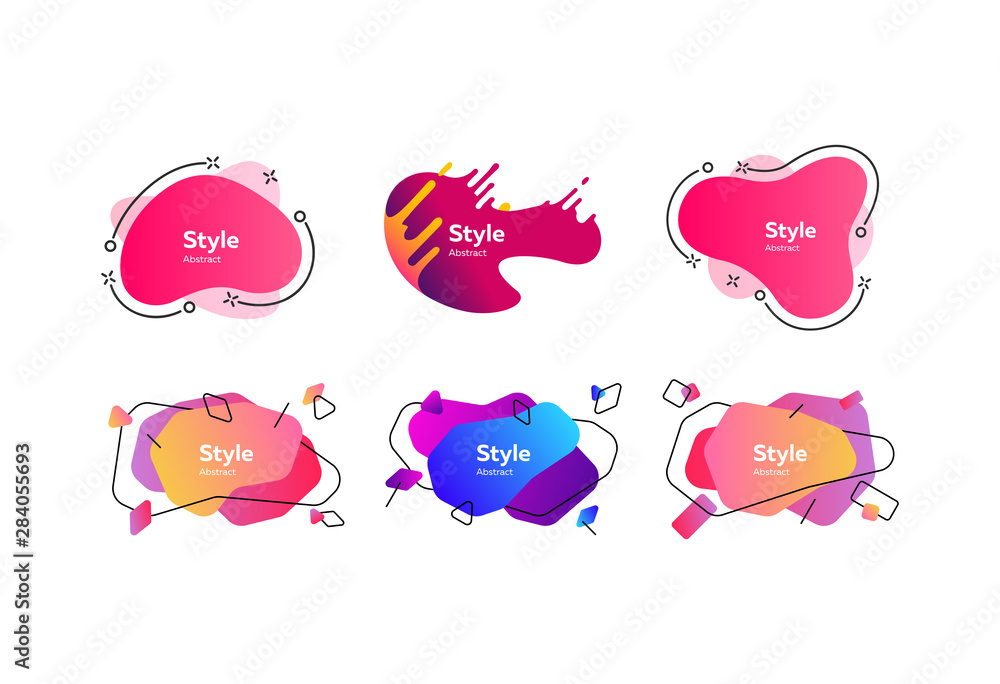 Set of flowing liquid elements in bright colors. Gradient banners with flowing liquid shapes. Template for design of logo, flyer or presentation. Vector illustration Set of flowing liquid elements in bright colors. Gradient banners with flowing liquid shapes. Template for design of logo, flyer or presentation. Vector illustration