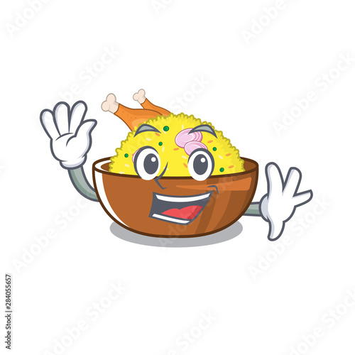 Waving chicken biryani cooked in character skillet
