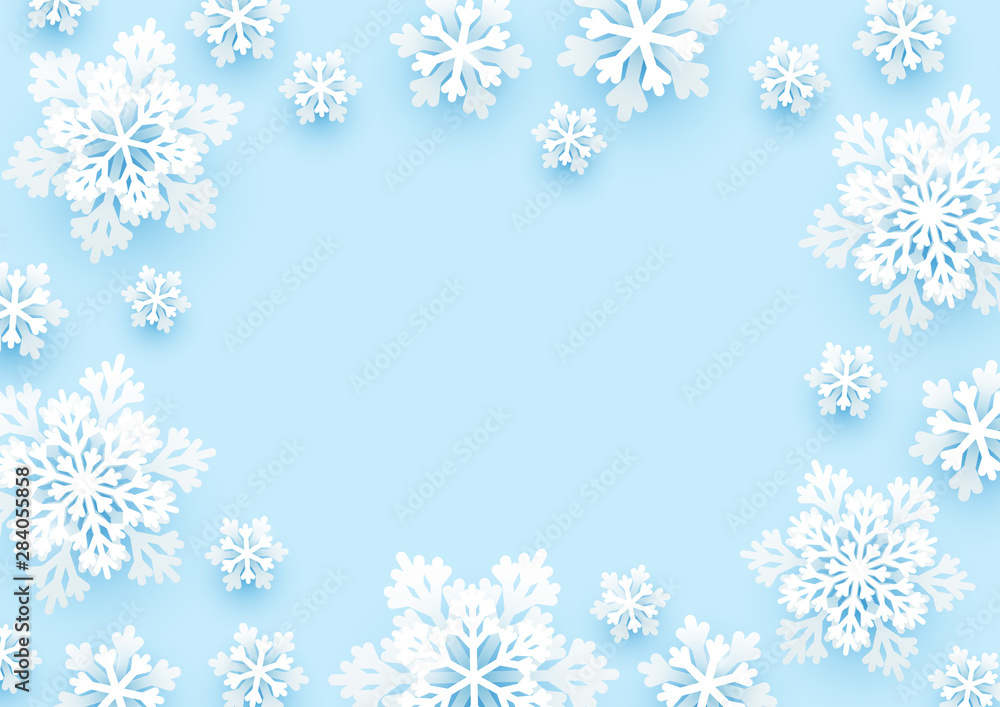 Christmas paper snowflakes on blue background for Your winter holiday design Christmas paper snowflakes on blue background for Your winter holiday design