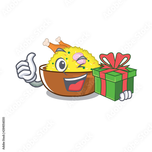 With gift chicken biryani isolated in the mascot