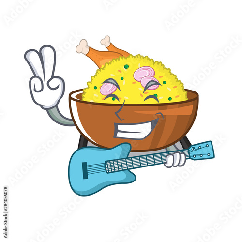 With guitar chicken biryani isolated in the mascot