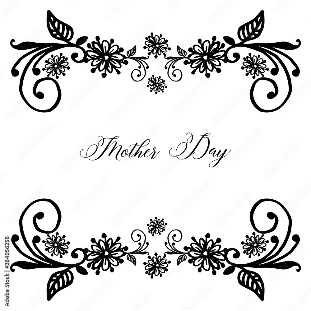 Elegant wreath frame, design silhouette frame, template of greeting card mother day. Vector
