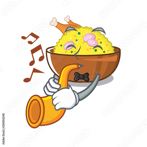 With trumpet chicken biryani isolated in the mascot