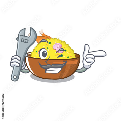 Mechanic chicken biryani with in cartoon shape
