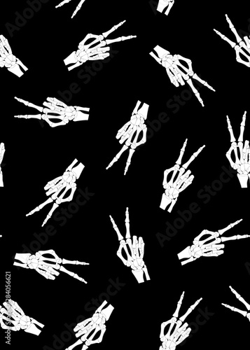 Skeleton hand seamless pattern on black background. halloween bones pattern background. vector illustration