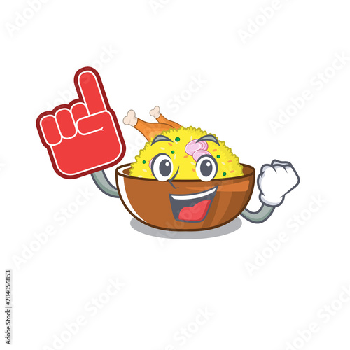 Foam finger chicken biryani with in cartoon shape
