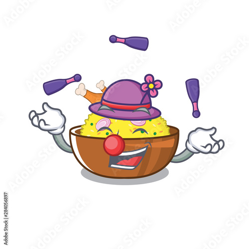 Juggling chicken biryani with in cartoon shape