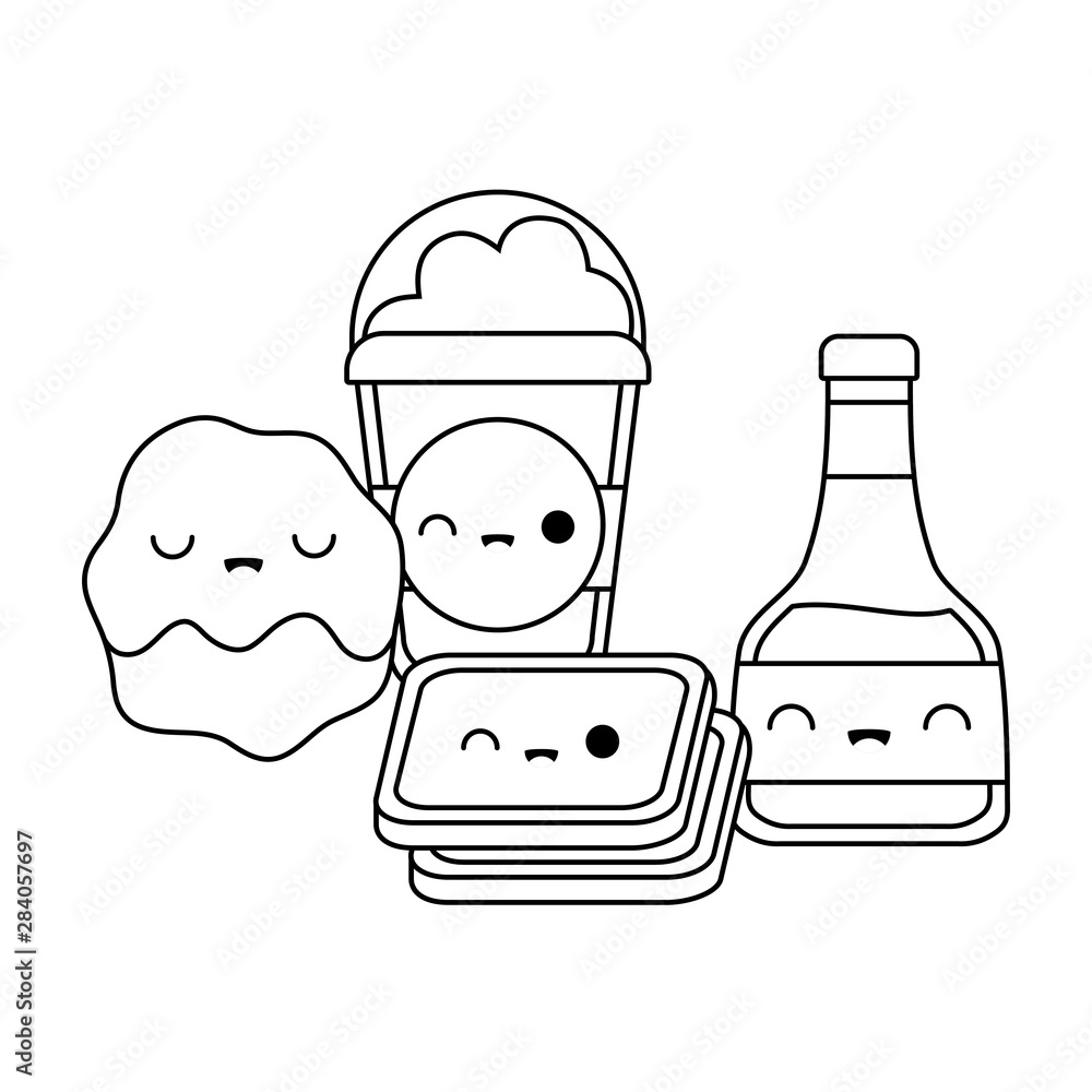 honey with waffle and set food kawaii style honey with waffle and set food kawaii style