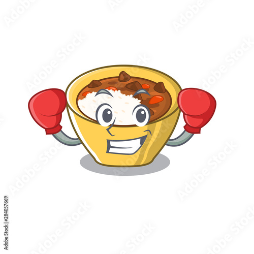 Boxing rice curry served in mascot containers