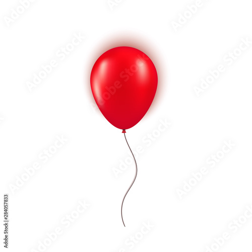 Realistic red balloon isolated on white background. Design element for Birthday party, grand opening or Black Friday Sale greeting card concept. Vector illustration