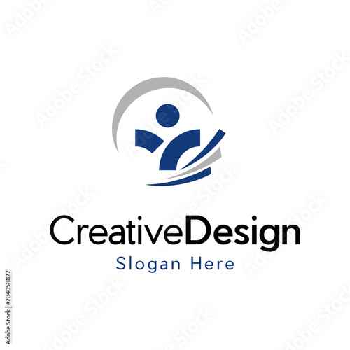 People, community, creative hub, social connection icons and logo, shaped man silhouette reaching up logo
