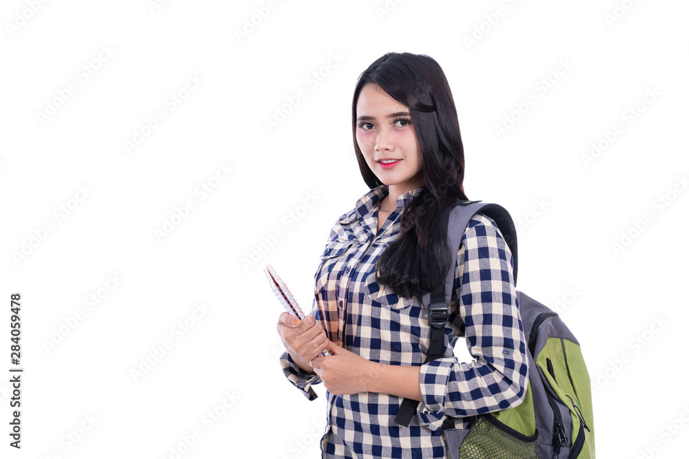 young asian student with school bag on isolated background young asian student with school bag on isolated background