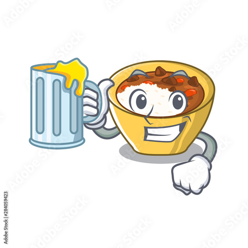 With juice Curry rice in a cartoon lunchbox