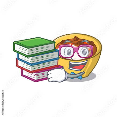 Student with book curry rice in the character shape