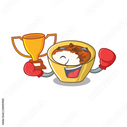 Boxing winner curry rice in the character shape