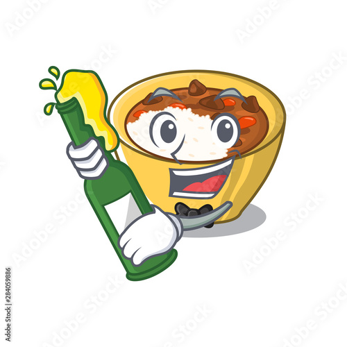 With beer curry rice in the character shape