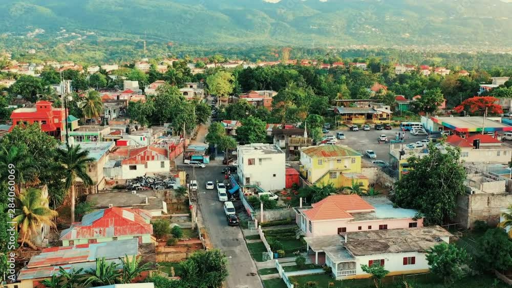 Aerial footage of a neighborhood in Montego Bay,Jamaica