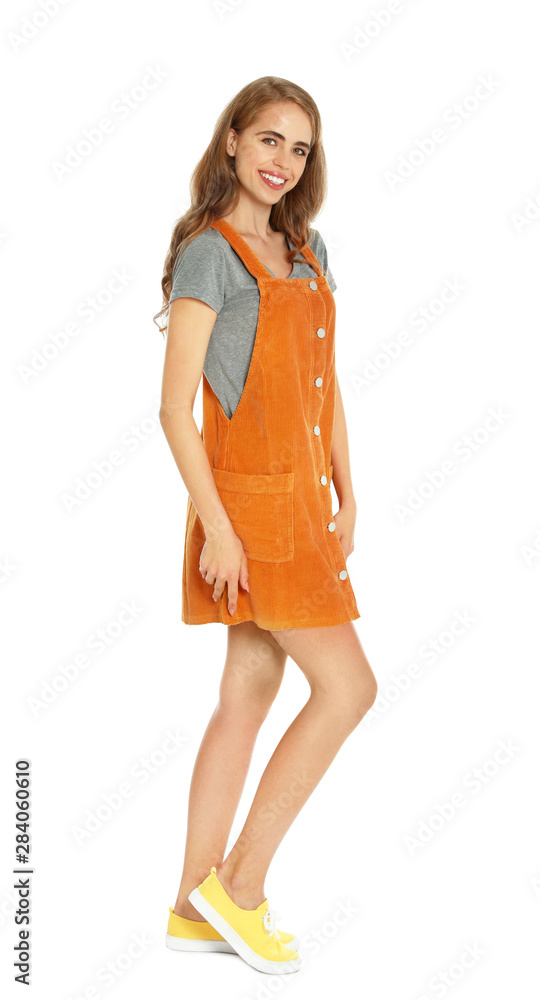 Full length portrait of young woman on white background Full length portrait of young woman on white background