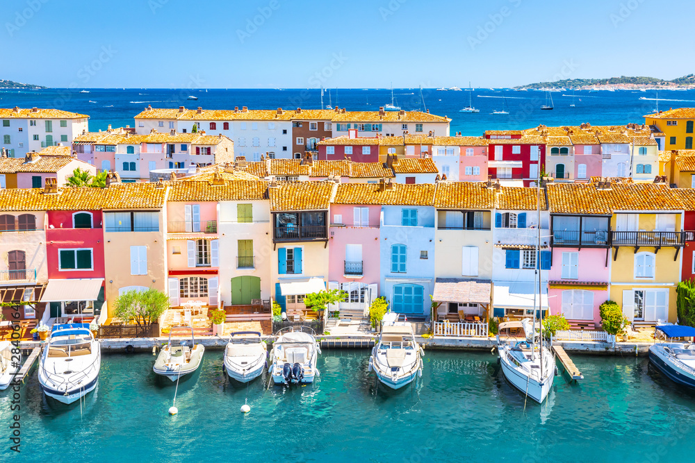 View Of Colorful Houses And Boats In Port Grimaud During Summer Day-Port Grimaud, France